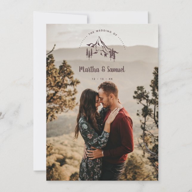 Invitation Rustic Mountains Landscape Romantic Photo Wedding (Devant)