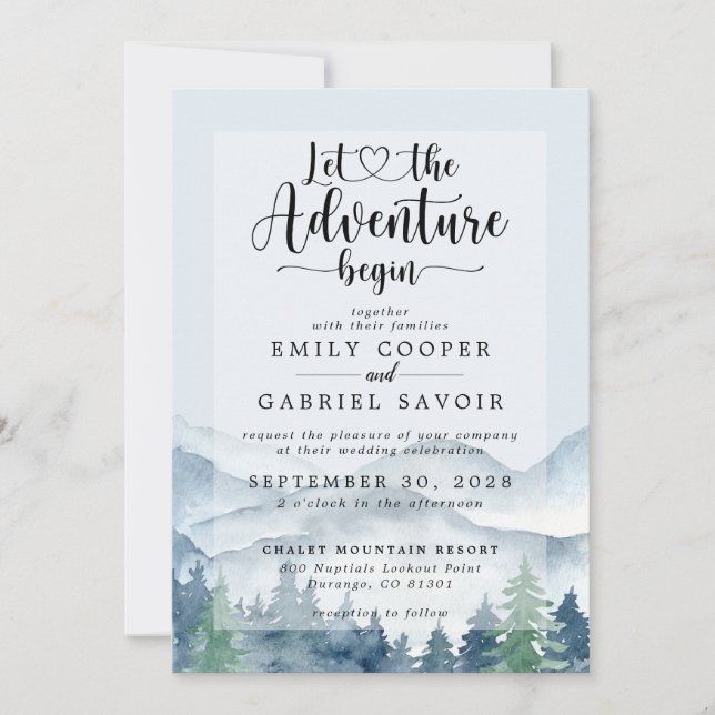 Invitation Rustic Mountains Mariage d'aquarelle de forêt (Devant)