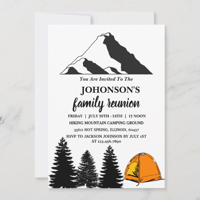 Invitation Rustic Mountains Pine Camping Famille Réunion (Devant)