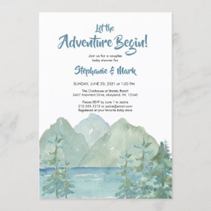 Invitation Rustic Mountains Watercolor Baby shower d'aventure