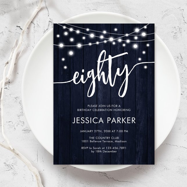 Invitation Rustic Navy 80e fête d'anniversaire (Créateur téléchargé)