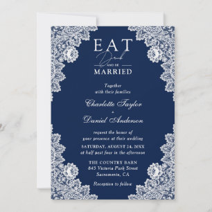 Invitation Rustic Navy Blue Manger Boire et être marié Mariag