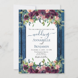 Invitation Rustic Navy et Mariage floral de Bourgogne