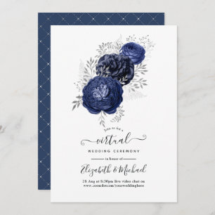Invitation Rustic Navy et Silver Floral Mariage virtuel