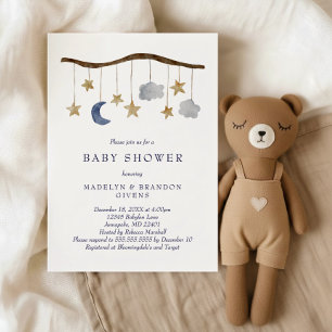 Invitation Rustic Night Sky Moon et Stars Baby shower mobile
