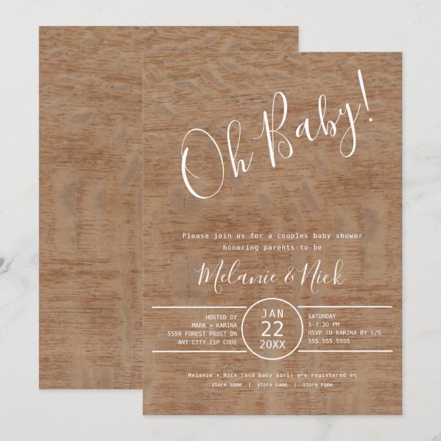 Invitation Rustic Oh Baby baby shower (Devant / Derrière)