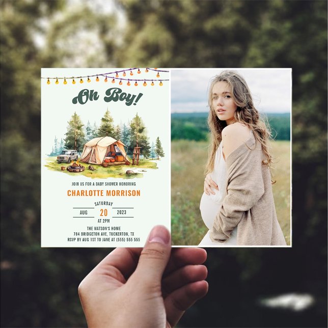 Invitation Rustic Oh Boy Camping Baby shower Party Photo (Créateur téléchargé)