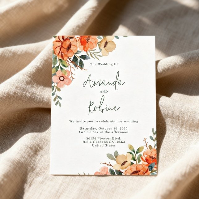 Invitation Rustic Orange Floral Wedding (Créateur téléchargé)