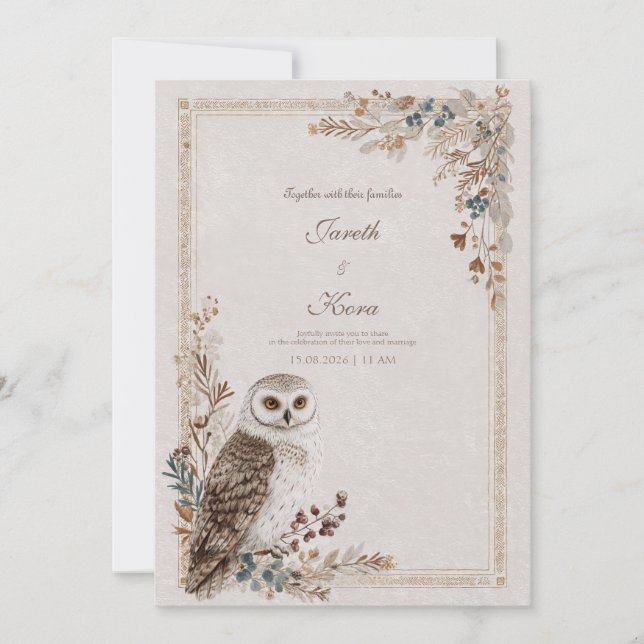 Invitation Rustic Owl Folk Art Mariage (Devant)