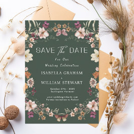 Invitation Rustic Pastel Fleur sauvage Vert foncé Enregistrer