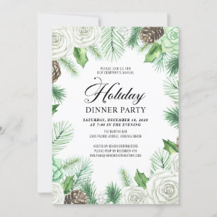 Invitation Rustic Pine Holly Dîner de vacances d'entreprise