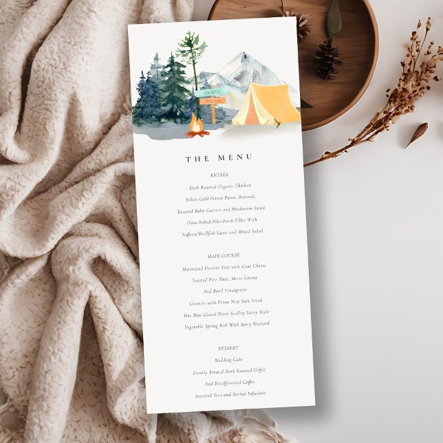 Invitation Rustic Pine Woods Camping Mountain Menu Mariage (Créateur téléchargé)