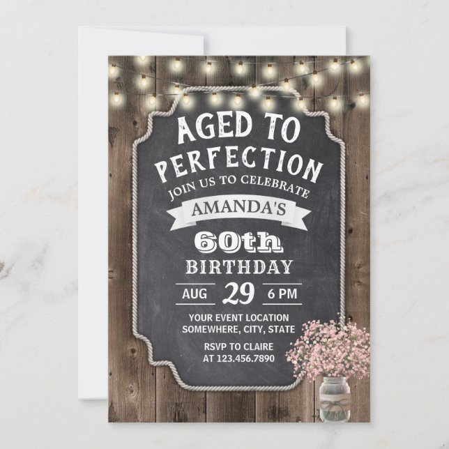 Invitation Rustic Pink Baby's Breath Mason Jar 60e anniversai (Devant)