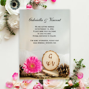 Invitation Rustic Pink Daisy Woods Wedding Enregistrer la dat