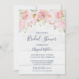 Invitation Rustic Pink Floral Spring Bridal Shower
