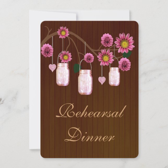 Invitation Rustic Pink Mason Jars Dîner de répétition Invitat (Devant)