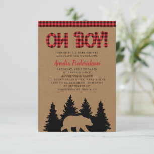 Invitation Rustic Plaid Ours Oh Baby shower garçon
