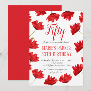 Invitation Rustic Poppy 50e anniversaire Fleur sauvage Rouge 