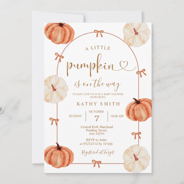 Invitation RUSTIC pumpkin is on the way Baby Shower (Devant)