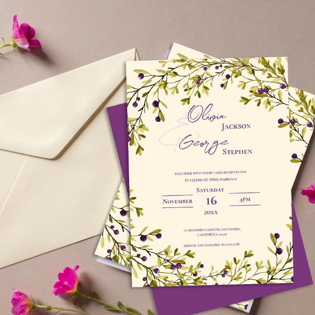 Invitation Rustic Purple Berry Leaves Romantic Wedding (Rustic Purple Berry Leaves Romantic Wedding Invitation
)