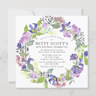 Invitation Rustic Purple et Blue Floral 50e fête d'anniversai