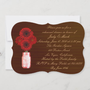 Invitation Rustic Red Mason Jar Dîner de répétition Invitatio
