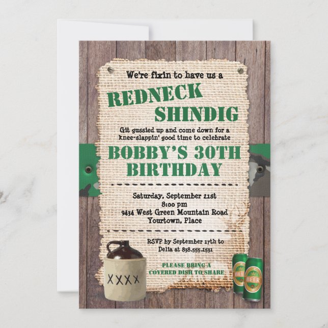 Invitation Rustic Redneck Hillbilly Party (Devant)