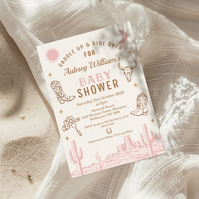 Invitation Rustic Rose Desert Girls Baby shower de fille (Girls Cowgirl Baby Shower Invitation, Western Wild West, Southern Country, Rodeo Baby Shower Invite)