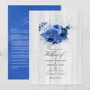 Invitation Rustic Royal Blue et Silver Floral Mariage