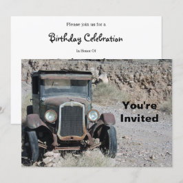 Invitation Rustic Rusted Car Photo Anniversaire