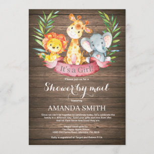Invitation Rustic Safari Jungle Baby shower fille par la post