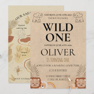 Invitation Rustic Safari Wild One 1st Birthday Map Party