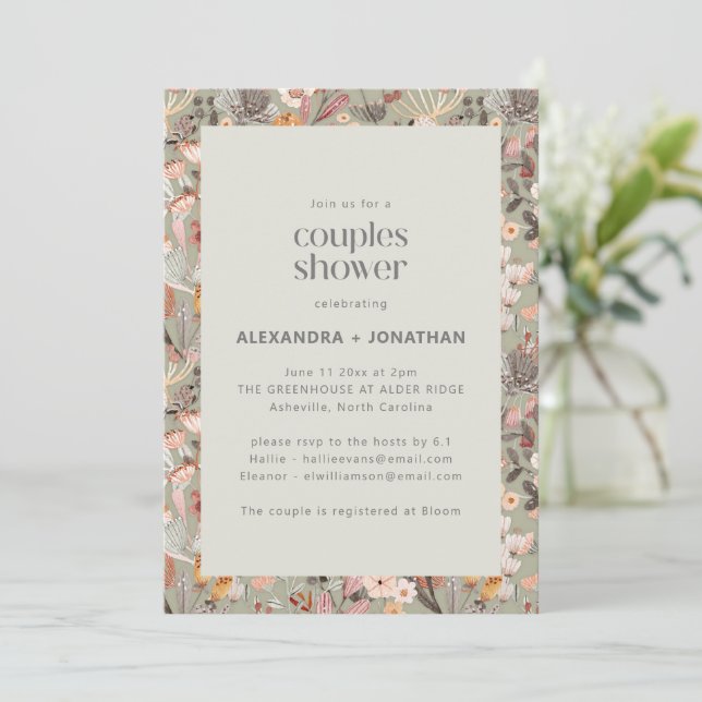 Invitation Rustic Sage Wildflower Botanical Couples Shower (Debout devant)