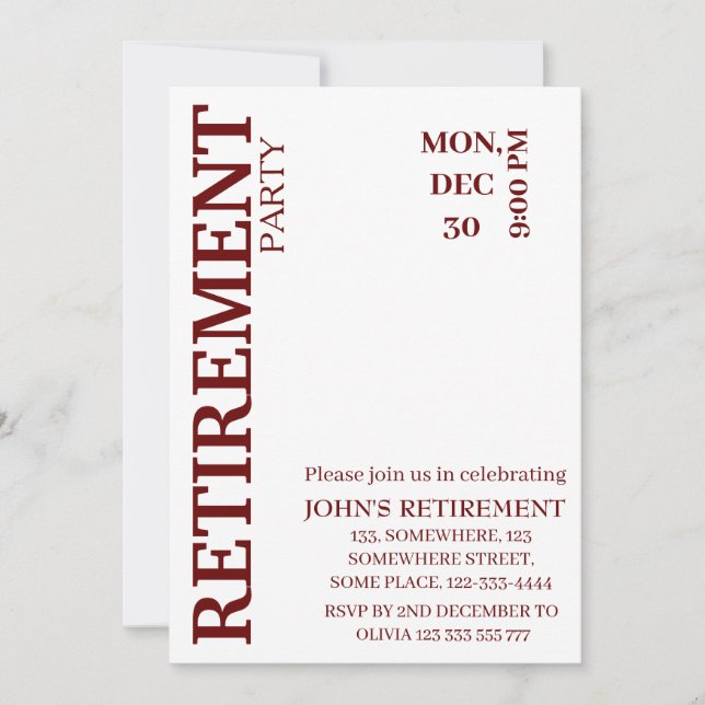 Invitation Rustic Simple Ajouter Détails Partie de retraite p (Devant)
