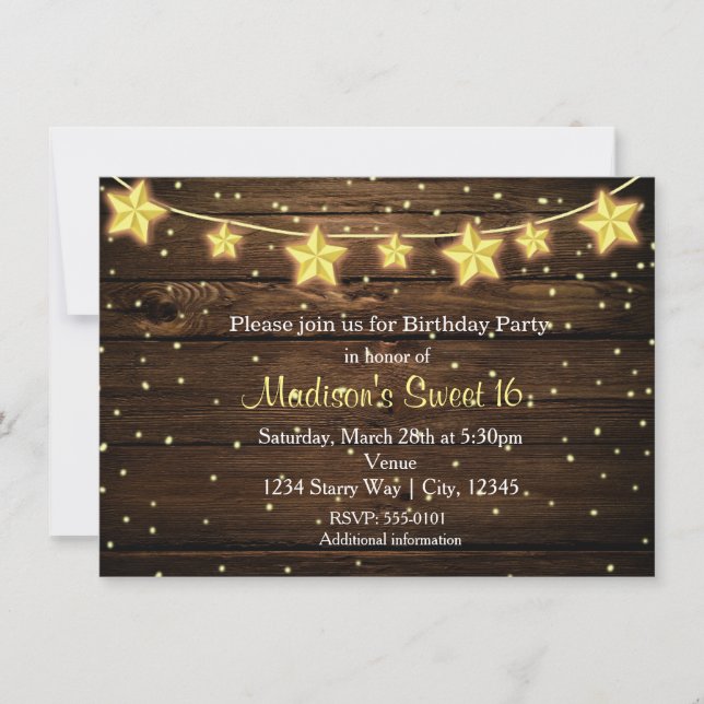 Invitation Rustic Stars String Lights Country Fête des mariée (Devant)