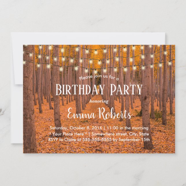 Invitation Rustic String Lights Automne Woods Anniversaire (Devant)