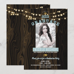 Invitation Rustic String Lights Photo Graduation Party