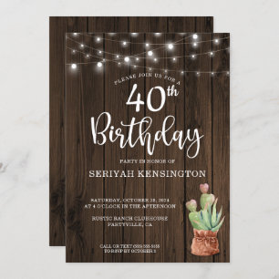 Invitation Rustic String Lights Succulent 40e anniversaire