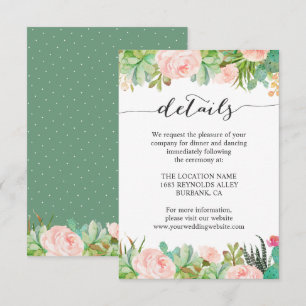 Invitation Rustic Succulent Cactus Mariage Détails de la réce