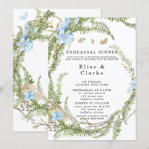 Invitation Rustic Summer Fern Wreath Rehearer Dîner Invitat