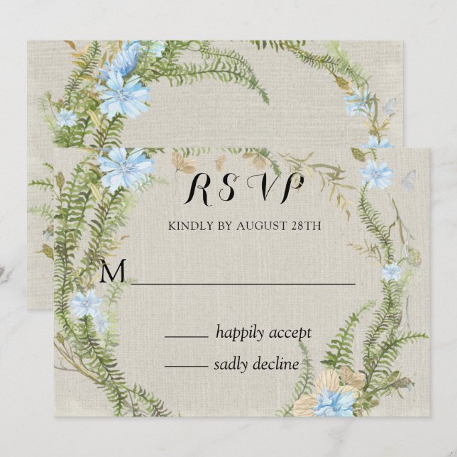 Invitation Rustic Summer Fern Wreath Wedding Rsvp (Devant / Derrière)