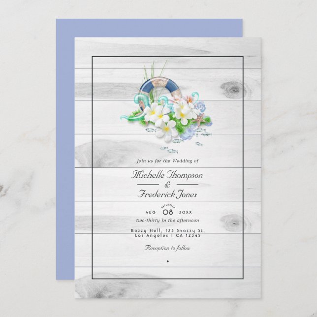 Invitation Rustic Summer QR Code RSVP Beach Mariage (Devant / Derrière)