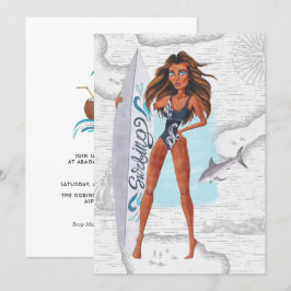 Invitation Rustic Summer Surfer Plage vacances Anniversaire F