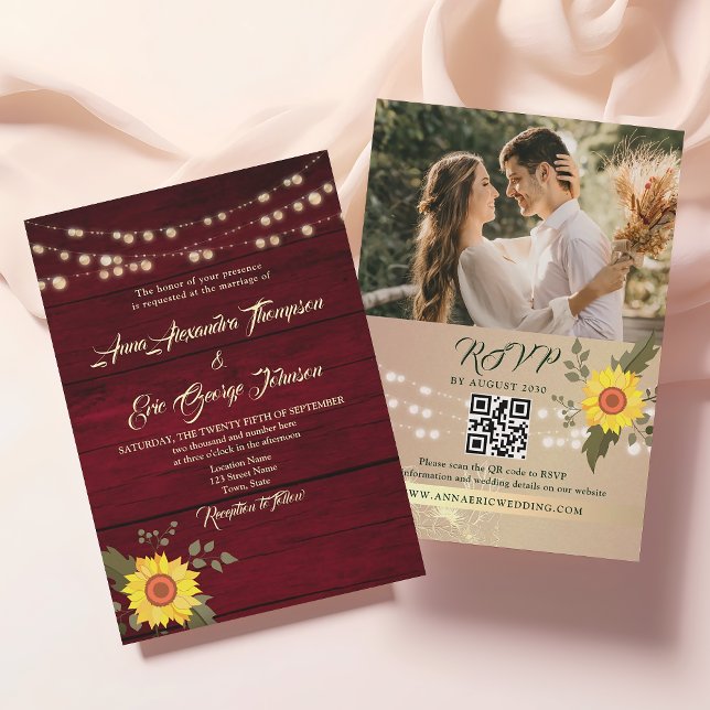 Invitation Rustic Sunflower QR Code Mariage photo (Créateur téléchargé)