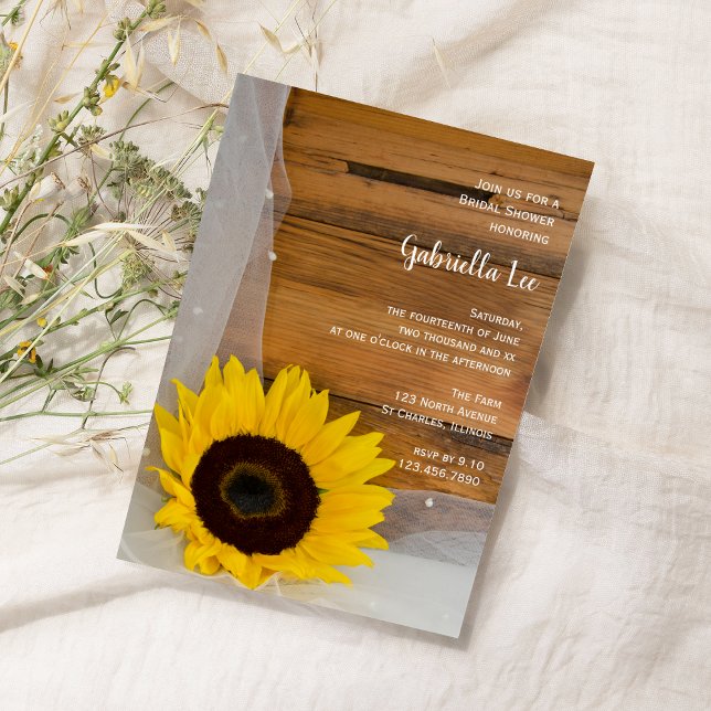 Invitation Rustic Sunflower Veil Fête des mariées de campagne (Créateur téléchargé)