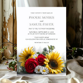 Invitation Rustic Sunflowers and Roses Wedding