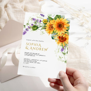 Invitation Rustic Sunflowers & Lavender Mariage Invité