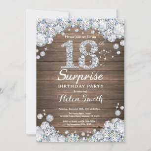 Invitation Rustic Surprise 18e anniversaire Silver Diamond