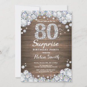 Invitation Rustic Surprise 80e anniversaire Silver Diamond