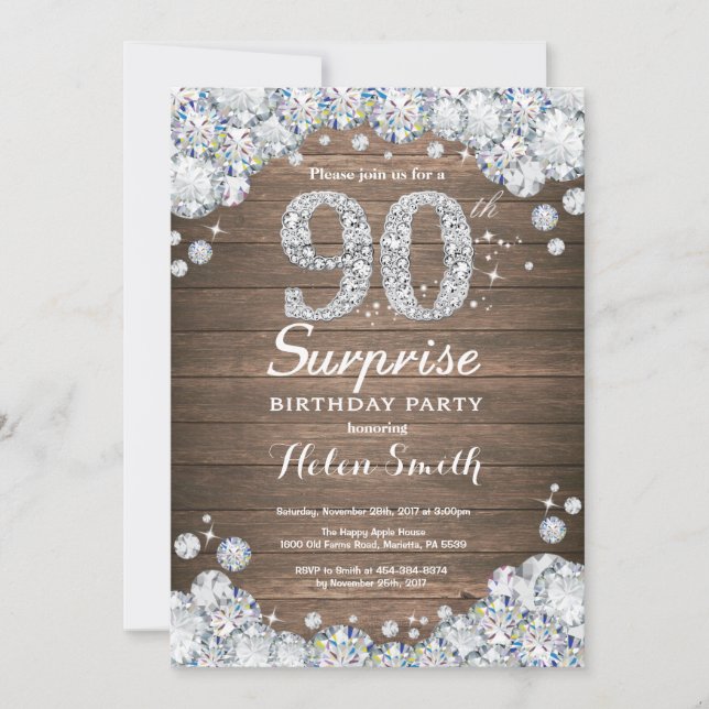 Invitation Rustic Surprise 90e anniversaire Silver Diamond (Devant)